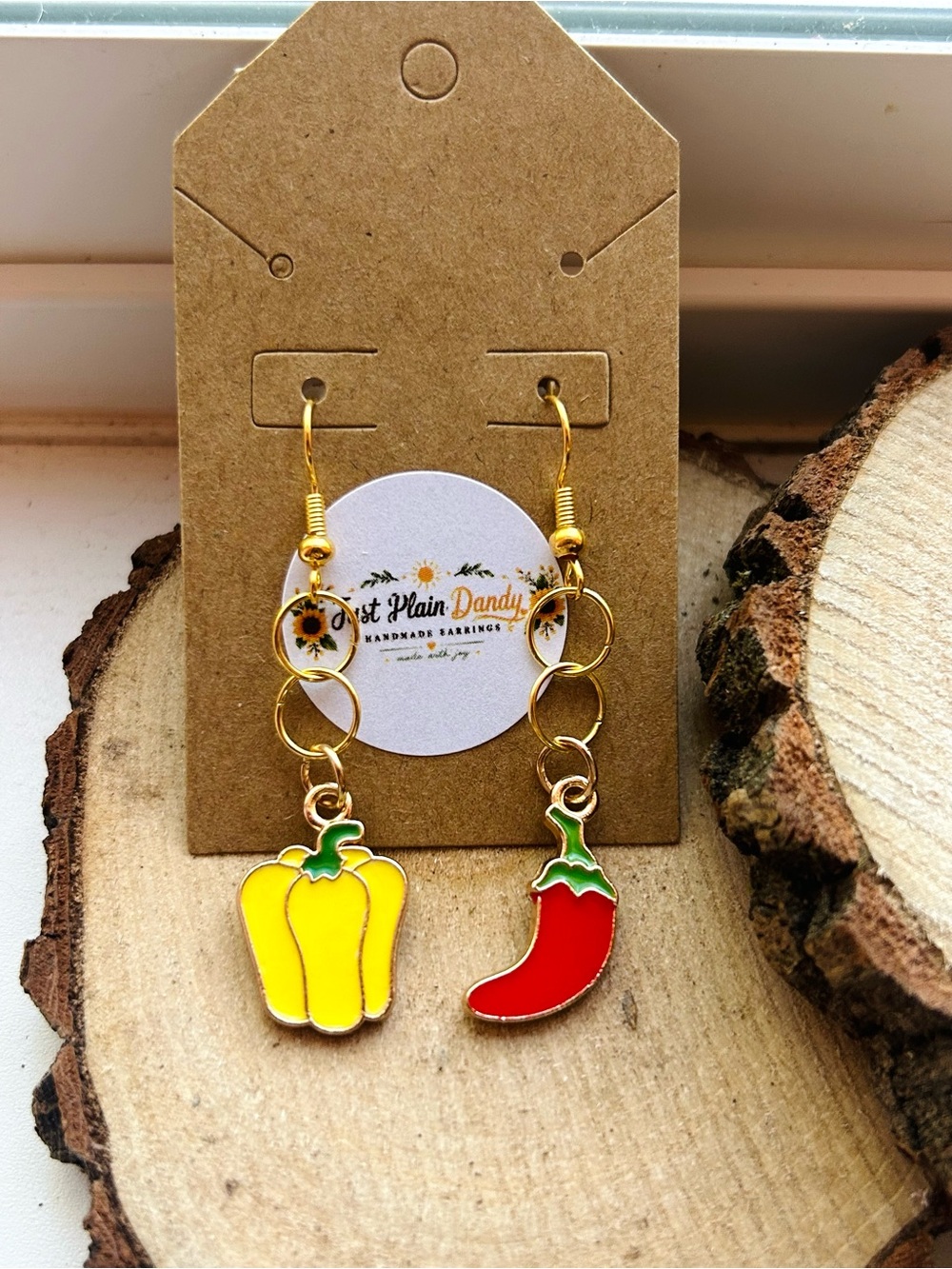 Mismatched Pepper and Bell Pepper Dangle Earrings Gold Tone